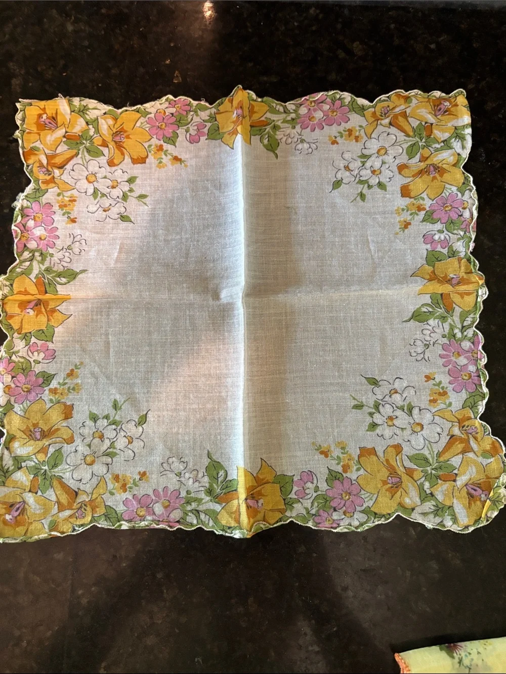 Set of 3 Vintage Floral Handkerchiefs - Orange, Yellow, Green